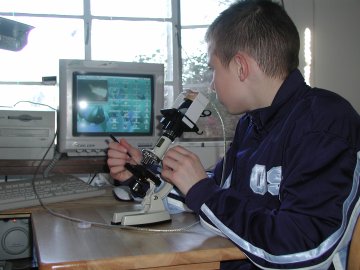 picture, Matthew with small microscope